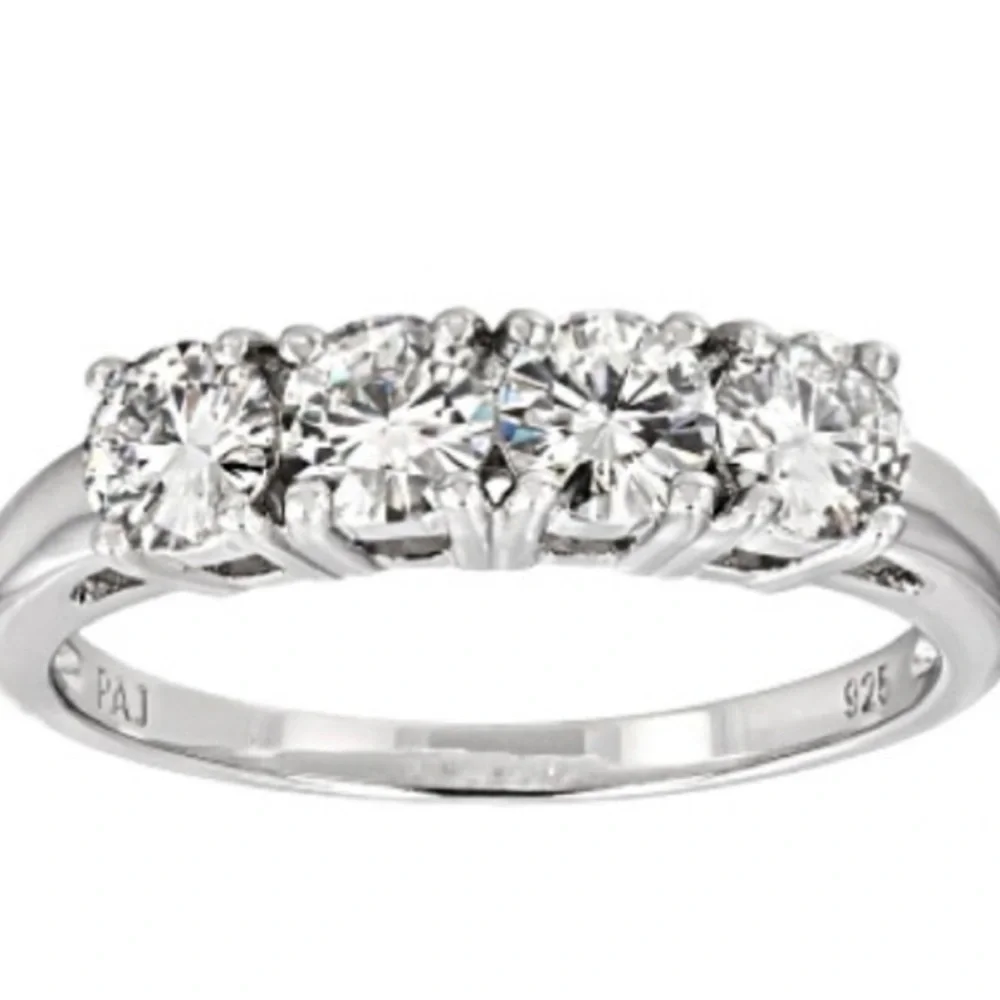 Moissanite 4-stone silver band Rings (2 bands) - Picture 2 of 4